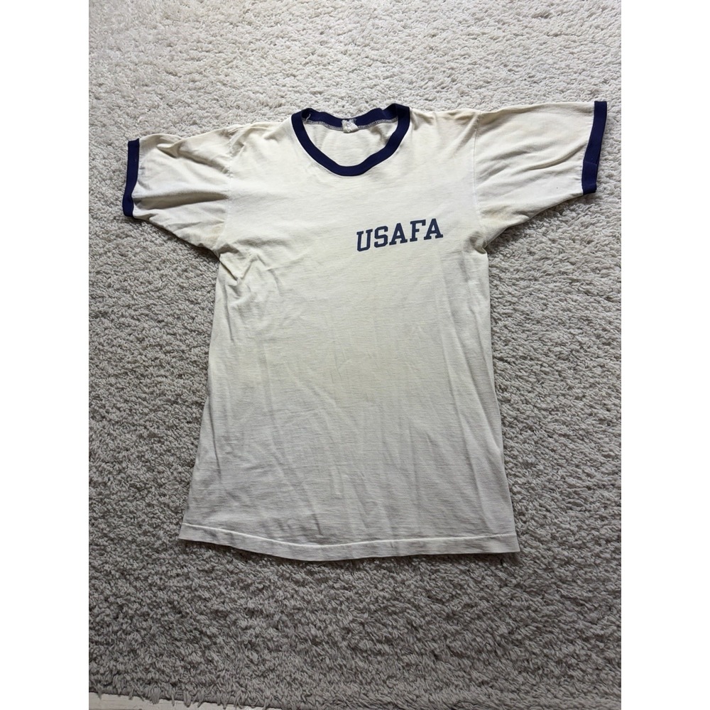 Vintage USAFA Logo 100% Cotton Ringer T Shirt Size Medium